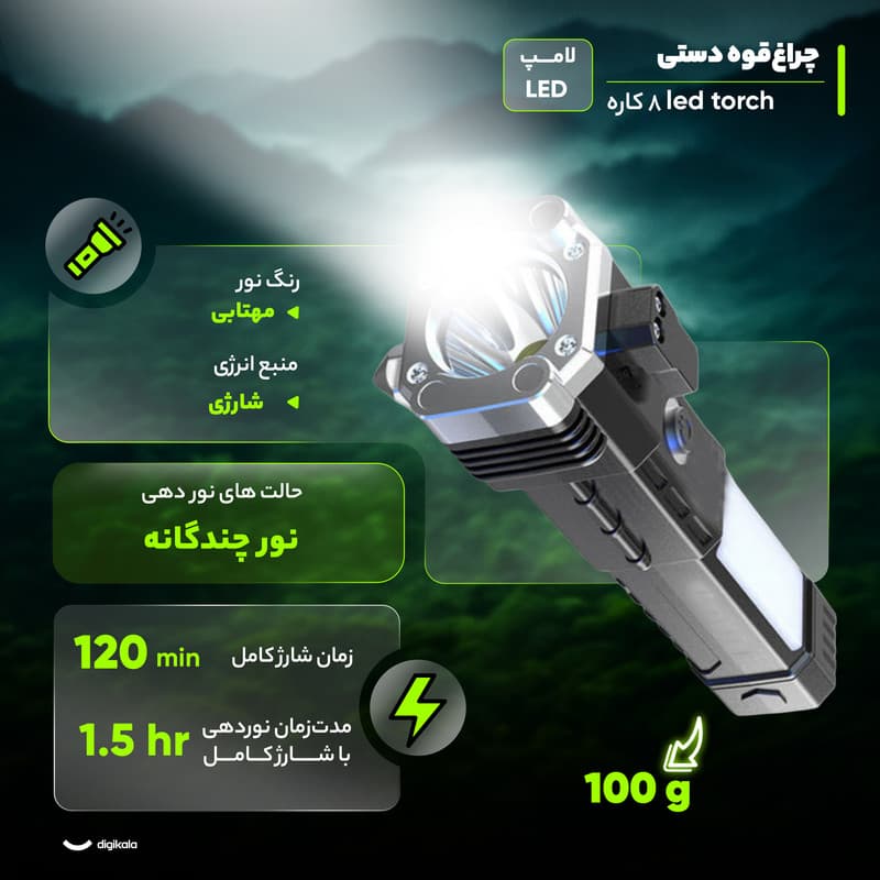 چراغ قوه دستی مدل 8 کاره led torch — تصویر 4
