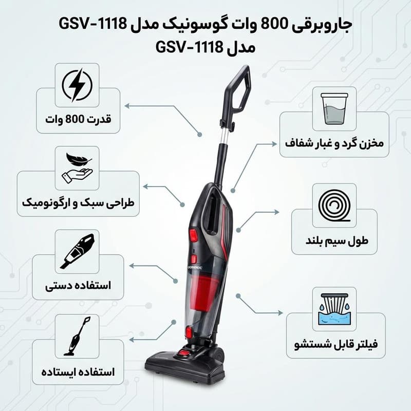 جاروبرقی 800 وات گوسونیک مدل GSV-1118 — تصویر 2
