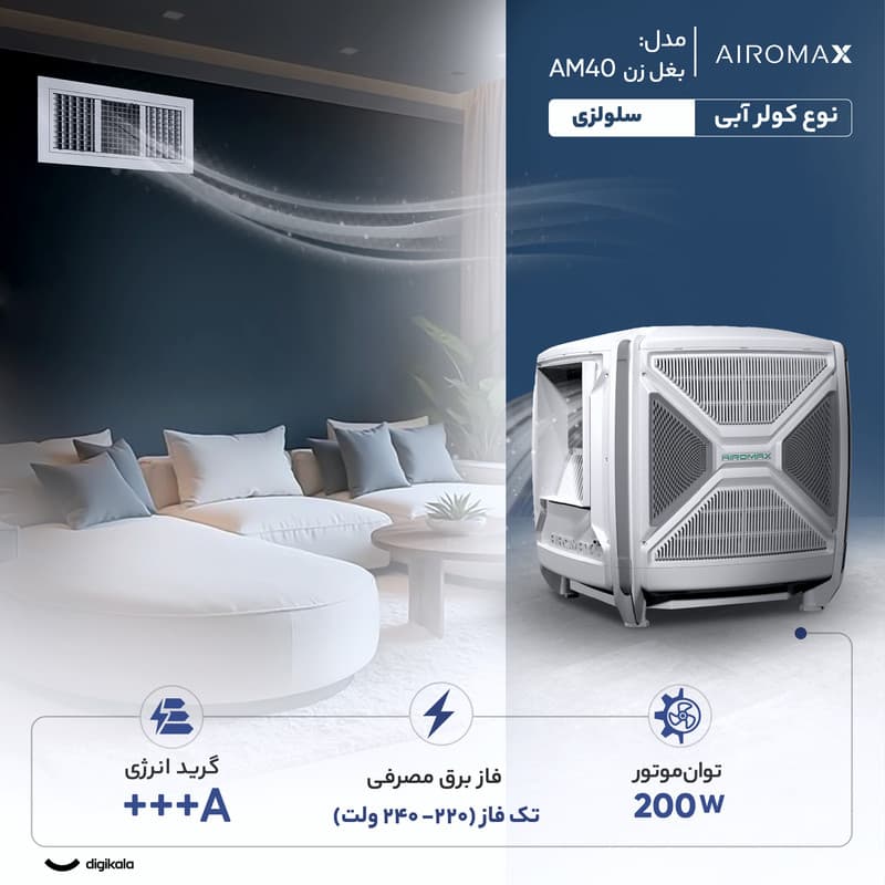کولر آبی سلولزی 4000 ایرومکس مدل بغل زن AM40 — تصویر 3