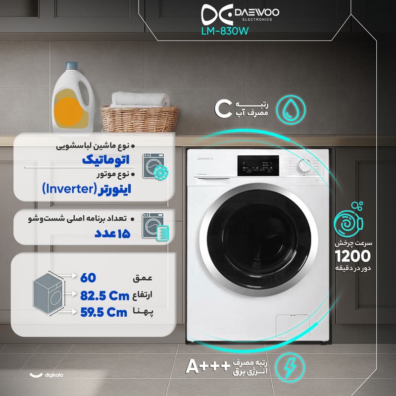 ماشین لباسشویی 8 کیلوگرم اتوماتیک دوو مدل LM-830W — تصویر 4