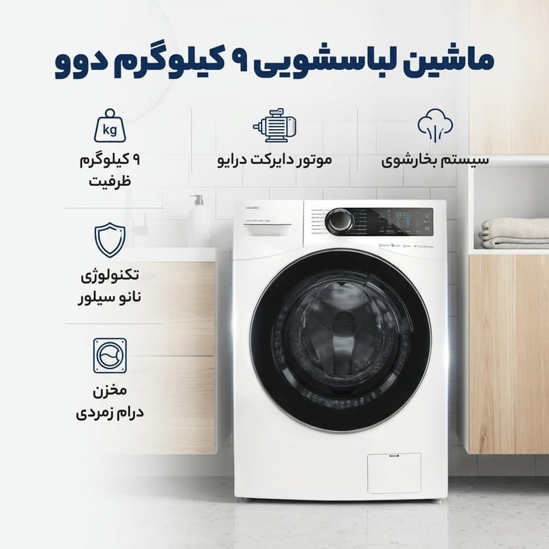 ماشین لباسشویی 9 کیلوگرم اتوماتیک دوو مدل LM-990W — تصویر 3