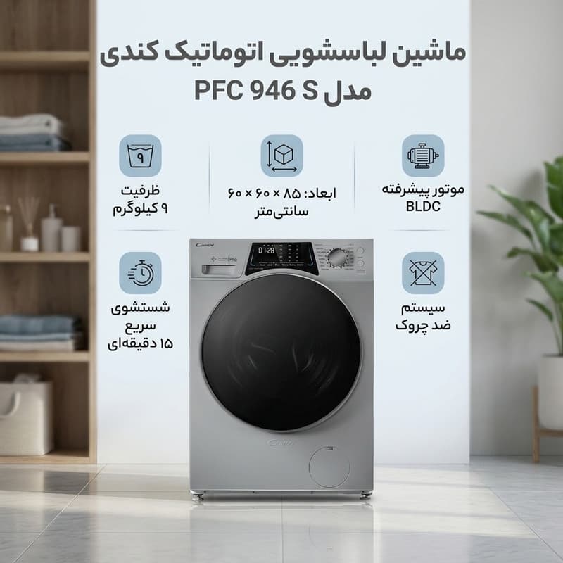 ماشین لباسشویی 9 کیلوگرم اتوماتیک کندی مدل PFC 946 S — تصویر 3