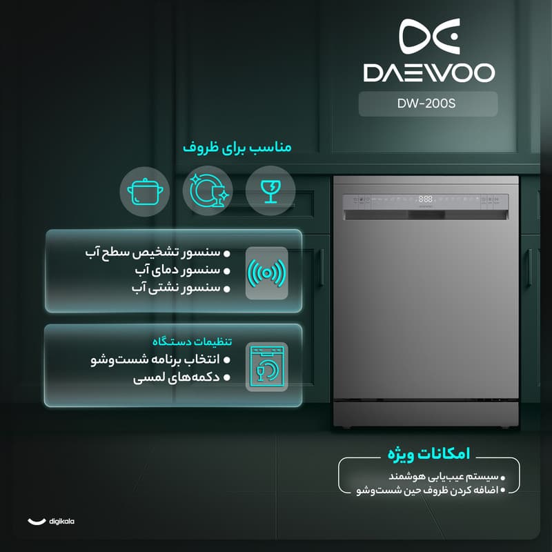 ماشین ظرفشویی 14 نفره دوو مدل DW-200S — تصویر 3