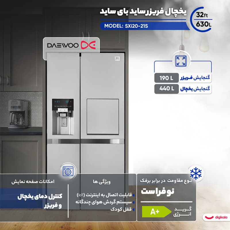یخچال فریزر ساید بای ساید 32 فوت دوو مدل SXi20-21S — تصویر 4